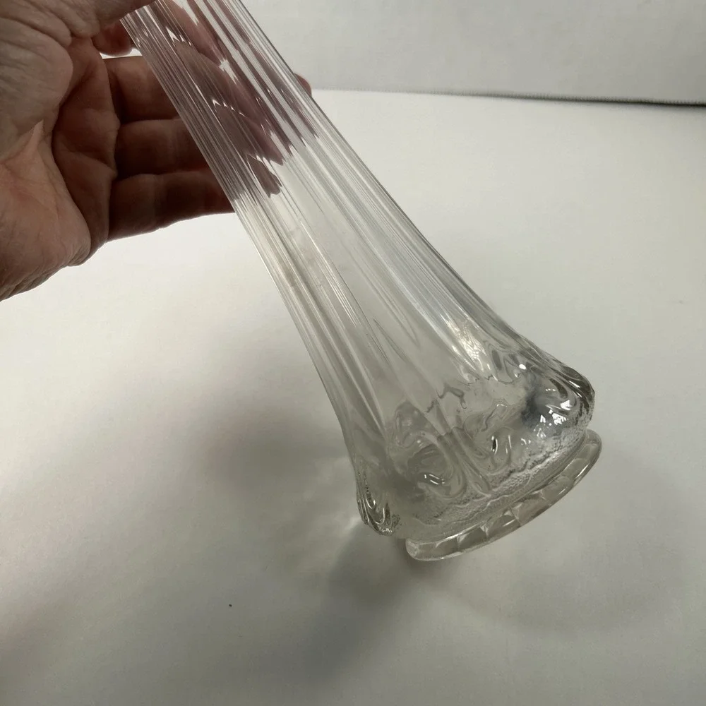 6 Petal Swung Clear Glass 13 Inch Flower Vase